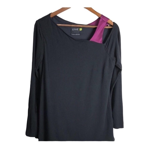Lysse Black Purple Asymmetrical Long Sleeve Top Medium - Picture 6 of 11